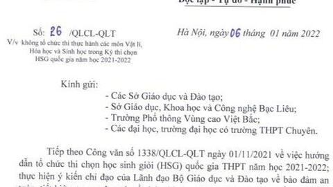 3 môn không có phần thi thực hành trong kỳ thi học sinh giỏi quốc gia THPT