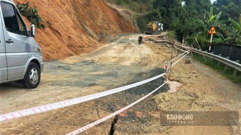 Lâm Đồng cấm lưu thông qua điểm sụt lún trên Quốc lộ 28 để sửa chữa