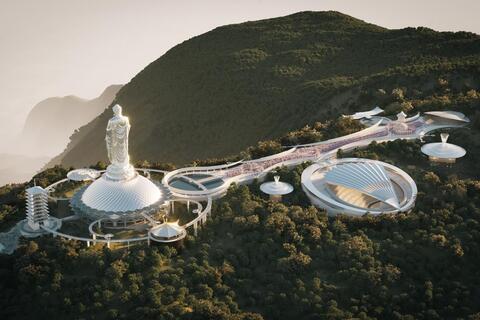 Thi công khối đế nơi đặt tượng Phật cao nhất thế giới ở Thanh Hóa