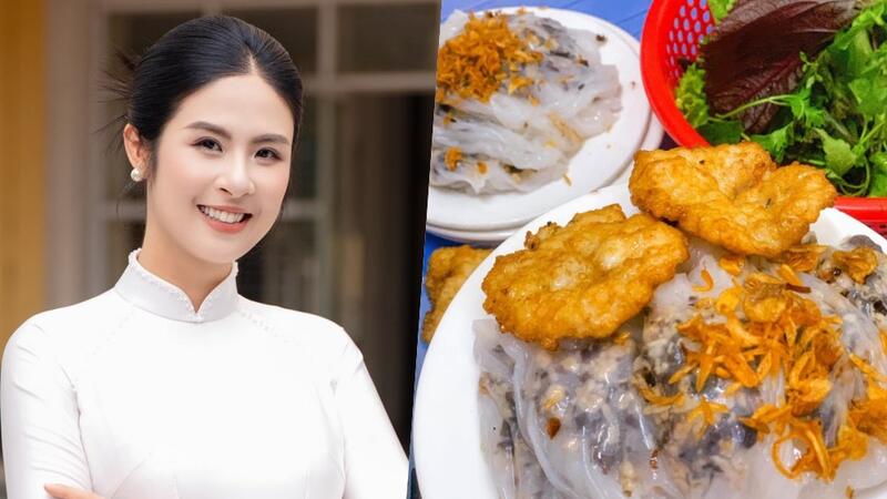 Hoa hậu Ngọc Hân hào hứng trải nghiệm đặc sản bánh cuốn chả mực tại Hạ Long