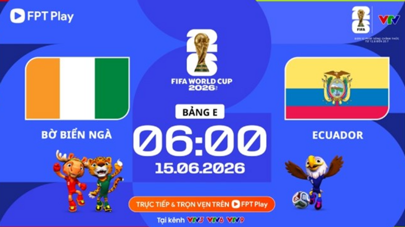 Link xem trực tiếp bóng đá Bờ Biển Ngà vs Ecuador tại World Cup 2026