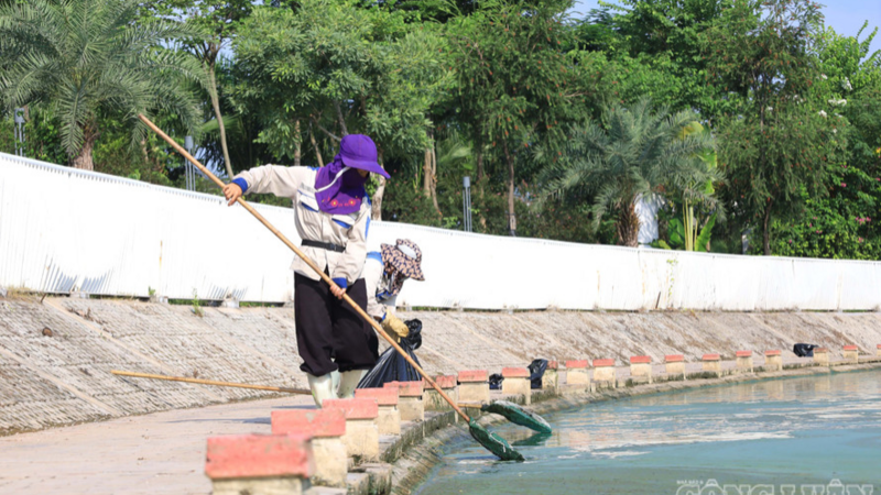 Hà Nội: Hồ điều hòa nổi váng đặc quánh, bốc mùi hôi thối