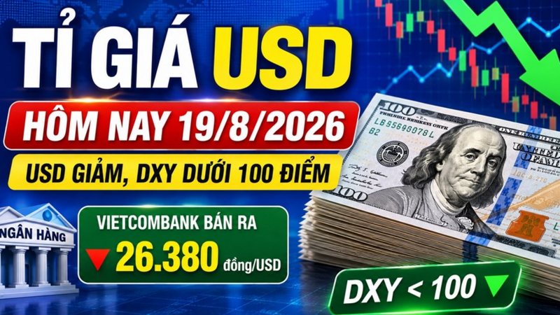 Tỉ giá USD hôm nay 19.8.2026: Giá ngân hàng quay đầu giảm, DXY dưới 100 điểm