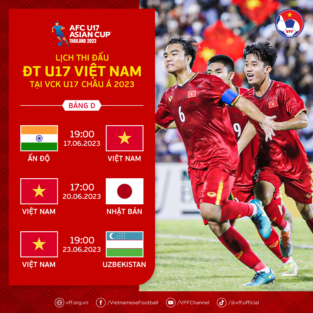 Lịch thi đấu của U17 Việt Nam tại giải U17 châu Á 2023. Ảnh: VFF