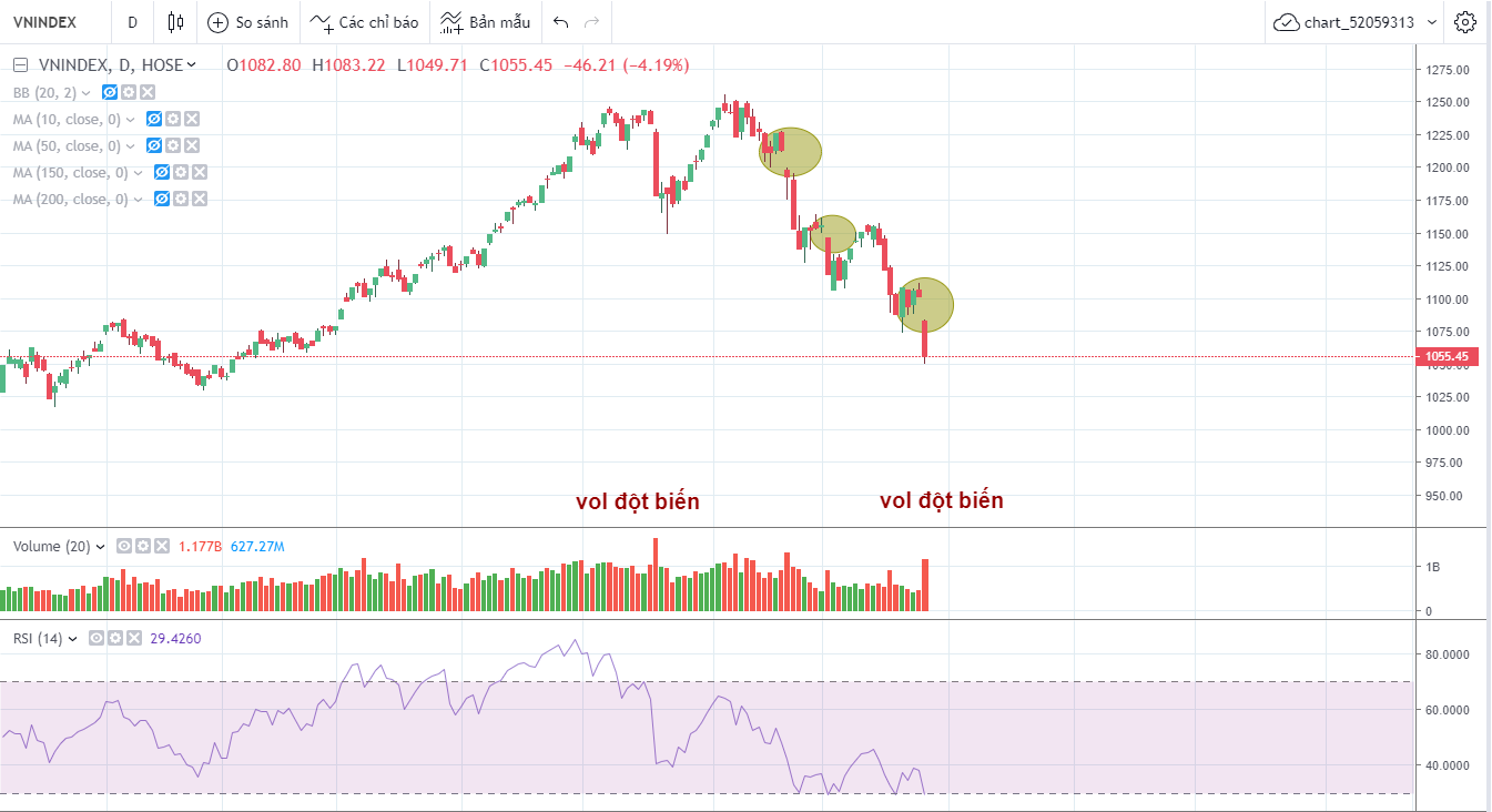 VN-Index tạo gap giảm liên tục do tâm lý hoảng sợ của dòng tiền khối nội.