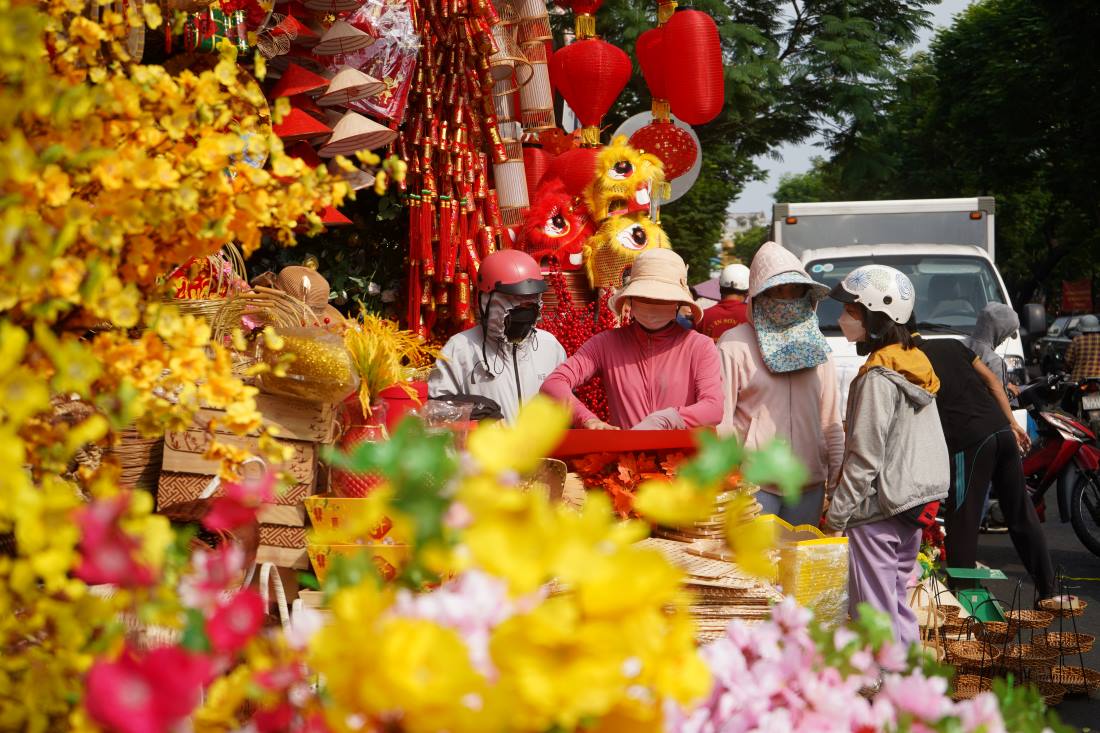 Mặc dù, còn gần 1 tháng nữa mới đến Tết Nguyên đán, nhưng nhiều người dân đã đến đường Hải Thượng Lãn Ông mua đồ về trang trí Tết.