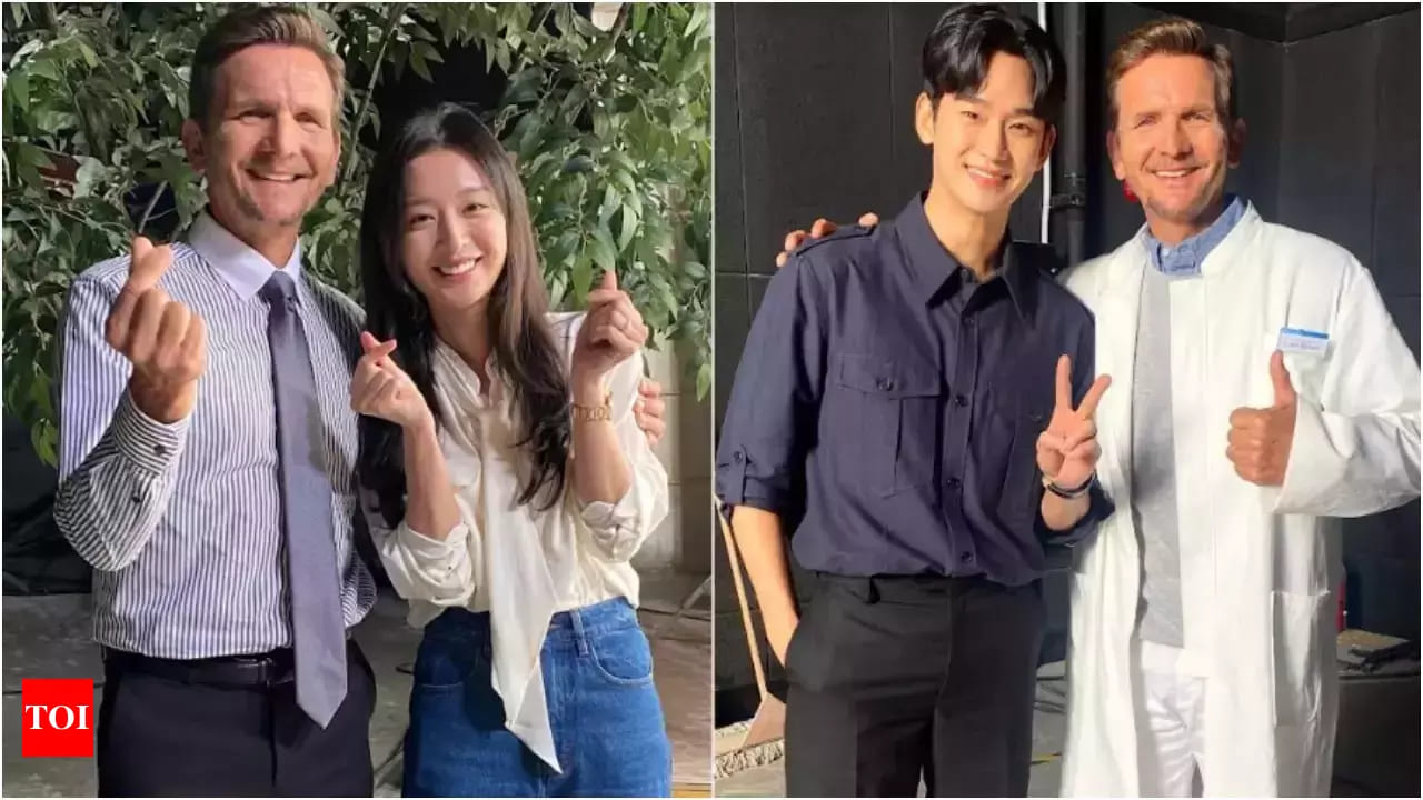 Sebastian Roché chụp hình cùng Kim Ji Won và Kim Soo Hyun trong hậu trường phim. Ảnh: Instagram