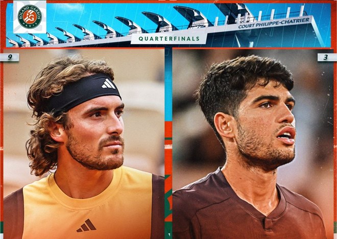 Lịch thi đấu giải quần vợt Pháp Mở rộng 2024 ngày 4.6: Tsitsipas vs Alcaraz