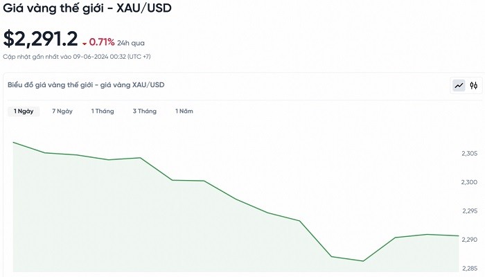 Biểu đồ biến động giá vàng trong 24 giờ qua