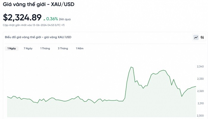 Biểu đồ biến động giá vàng trong 24 giờ qua