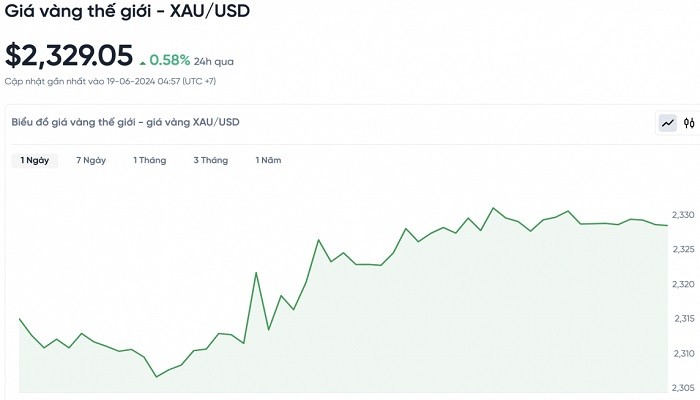 Biểu đồ biến động giá vàng trong 24 giờ qua