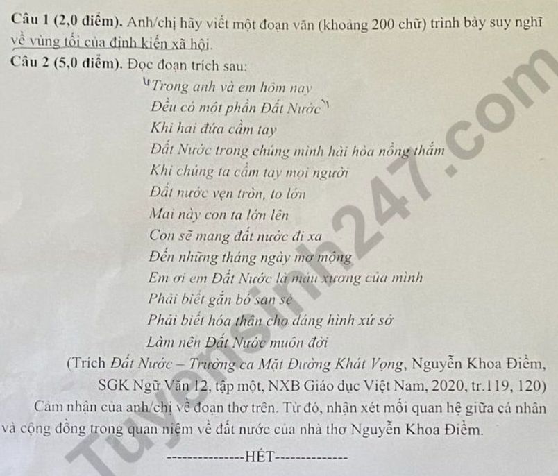 Đề thi thử tốt nghiệp THPT môn Văn 2024 - THCS & THPT Tân Lộc. Ảnh: Tuyensinh247