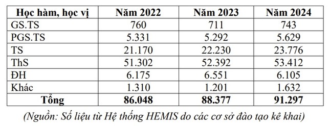 Thống kê từ Hệ thống cơ sở dữ liệu về giáo dục đại học do Bộ  xây dựng và quản lý thống nhất (HEMIS), năm 2024, cả nước có 743 giáo sư đang công tác tại các cơ sở giáo dục đại học.