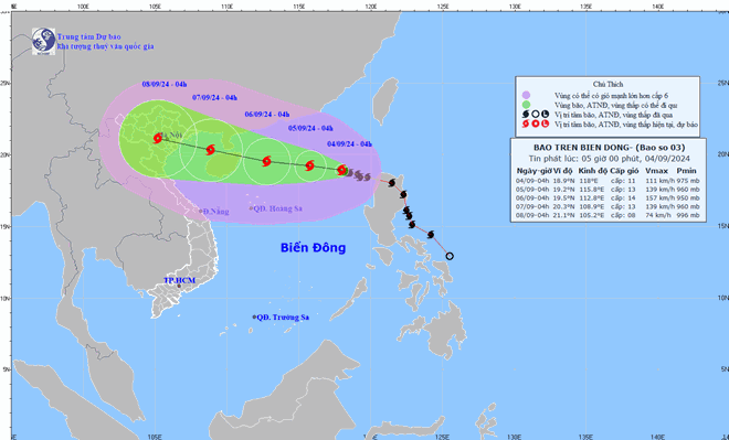 Dự báo thời điểm, cường độ bão số 3 Yagi khi vào vịnh Bắc Bộ