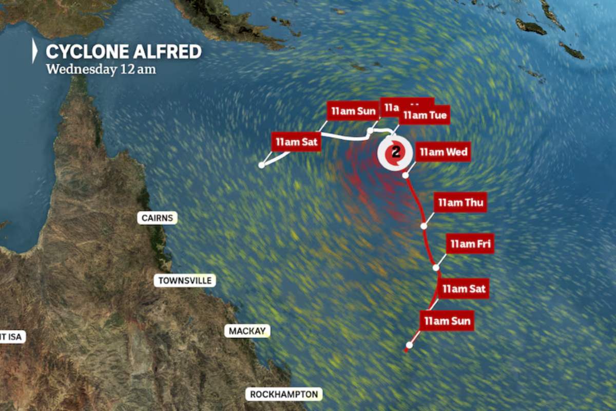 Dự báo đường đi của bão Alfred. Ảnh: ABC News