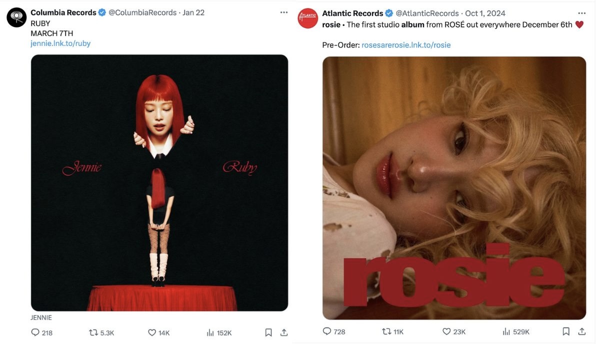 Jennie, Rosé đều có nền tảng bán album riêng. Ảnh: X