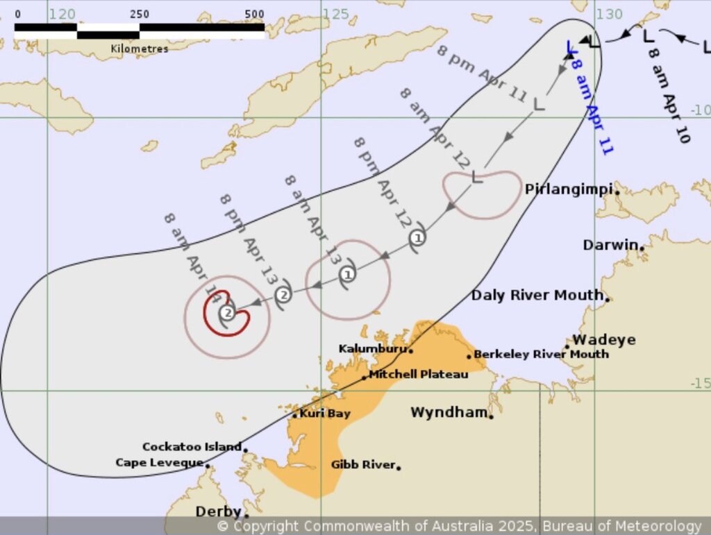 Dự báo bão mới nhất nhận định, áp thấp 29U sẽ mạnh lên thành bão và được đặt tên là bão Errol. Ảnh: Cơ quan Thời tiết Australia