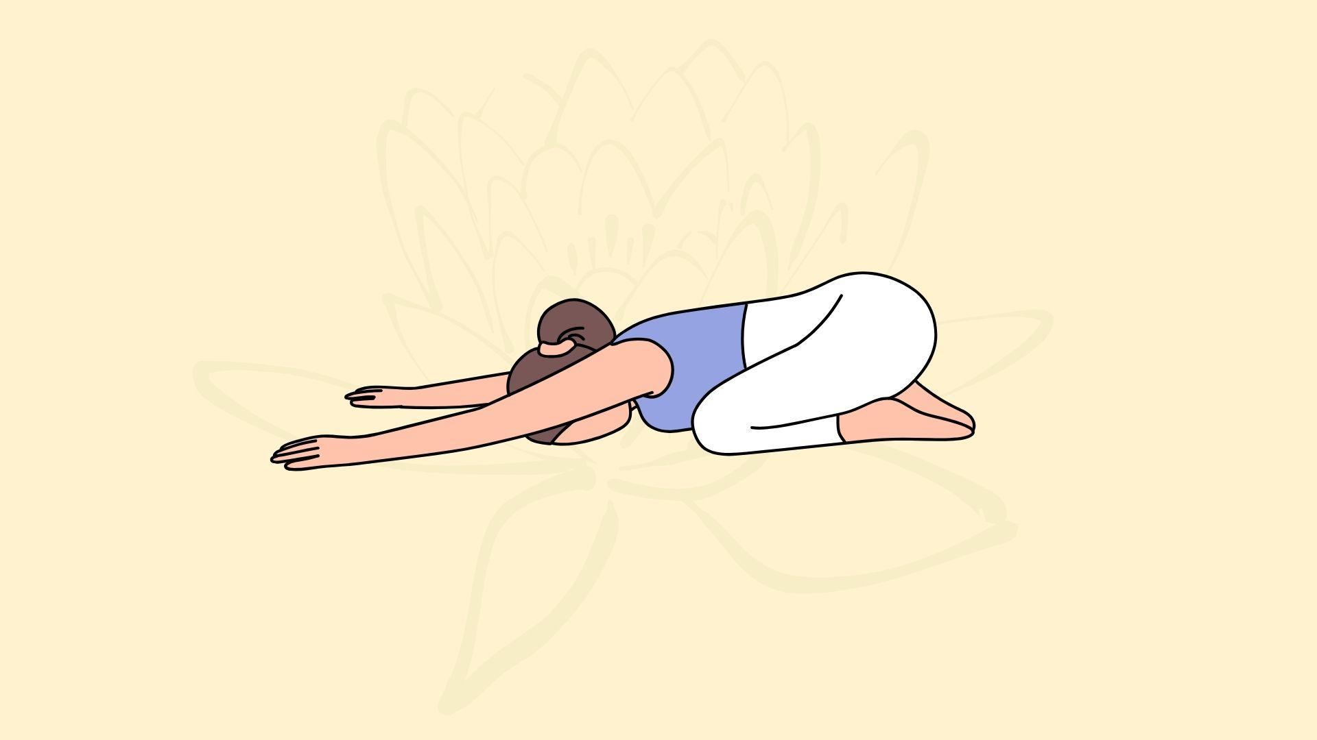 Tư thế em bé (Balasana). Đồ họa: Đinh Đinh