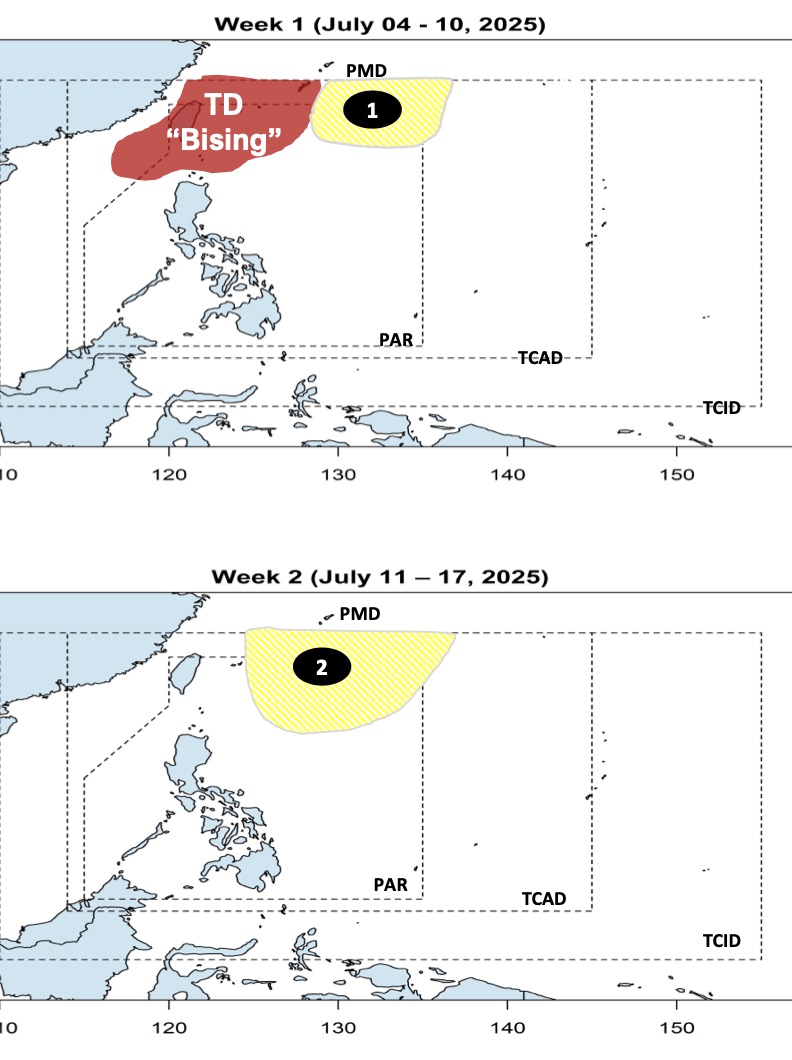 Dự báo áp thấp nối áp thấp xuất hiện gần Biển Đông sau bão Danas. Ảnh: PAGASA