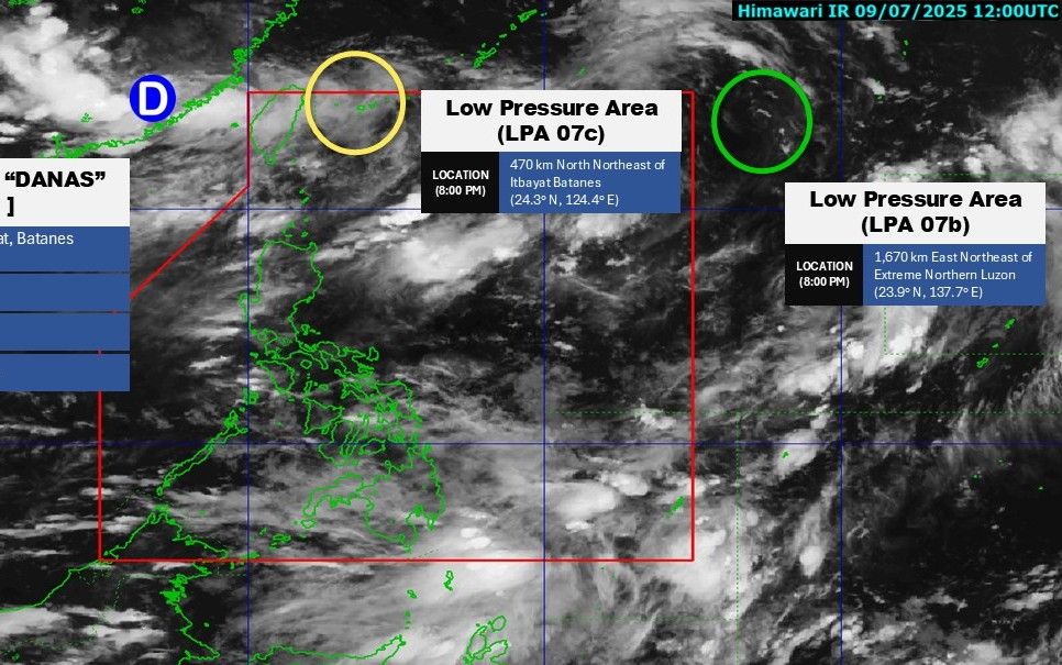 Bão số 2 (Bising), áp thấp 07b và áp thấp 07c. Ảnh: PAGASA