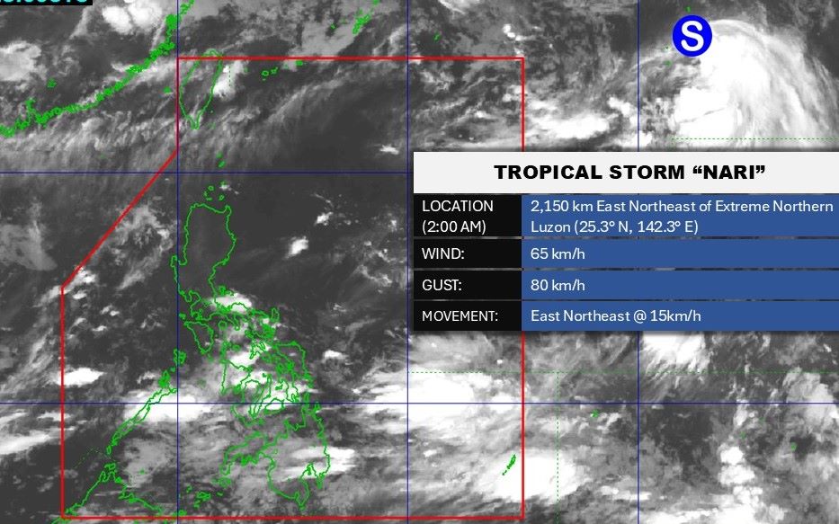 Vị trí tâm bão Nari hồi 2h ngày 13.7.2025. Ảnh: PAGASA