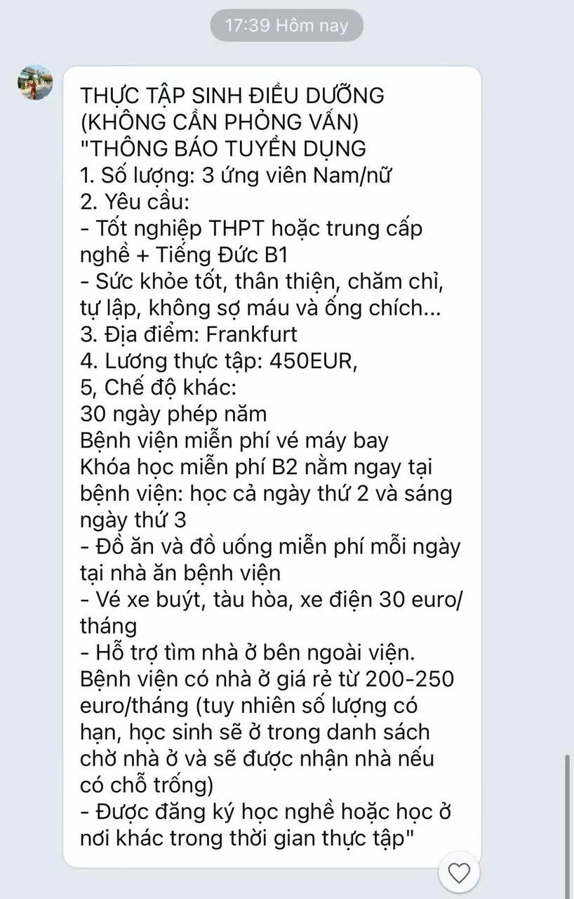 Mức phí 'xét hồ sơ' lên tới 6.000 euro được yêu cầu nộp nhanh chóng, không kèm hợp đồng rõ ràng hay xác nhận từ đối tác phía Đức. Ảnh: NVCC du-hoc-nghe-tai-duc-can-trong-tien-mat-tat-mang-2.jpg