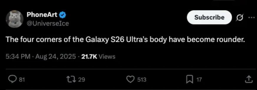 Samsung cải tiến Galaxy S26 Ultra với thiết kế bo tròn “êm tay” - ảnh 2