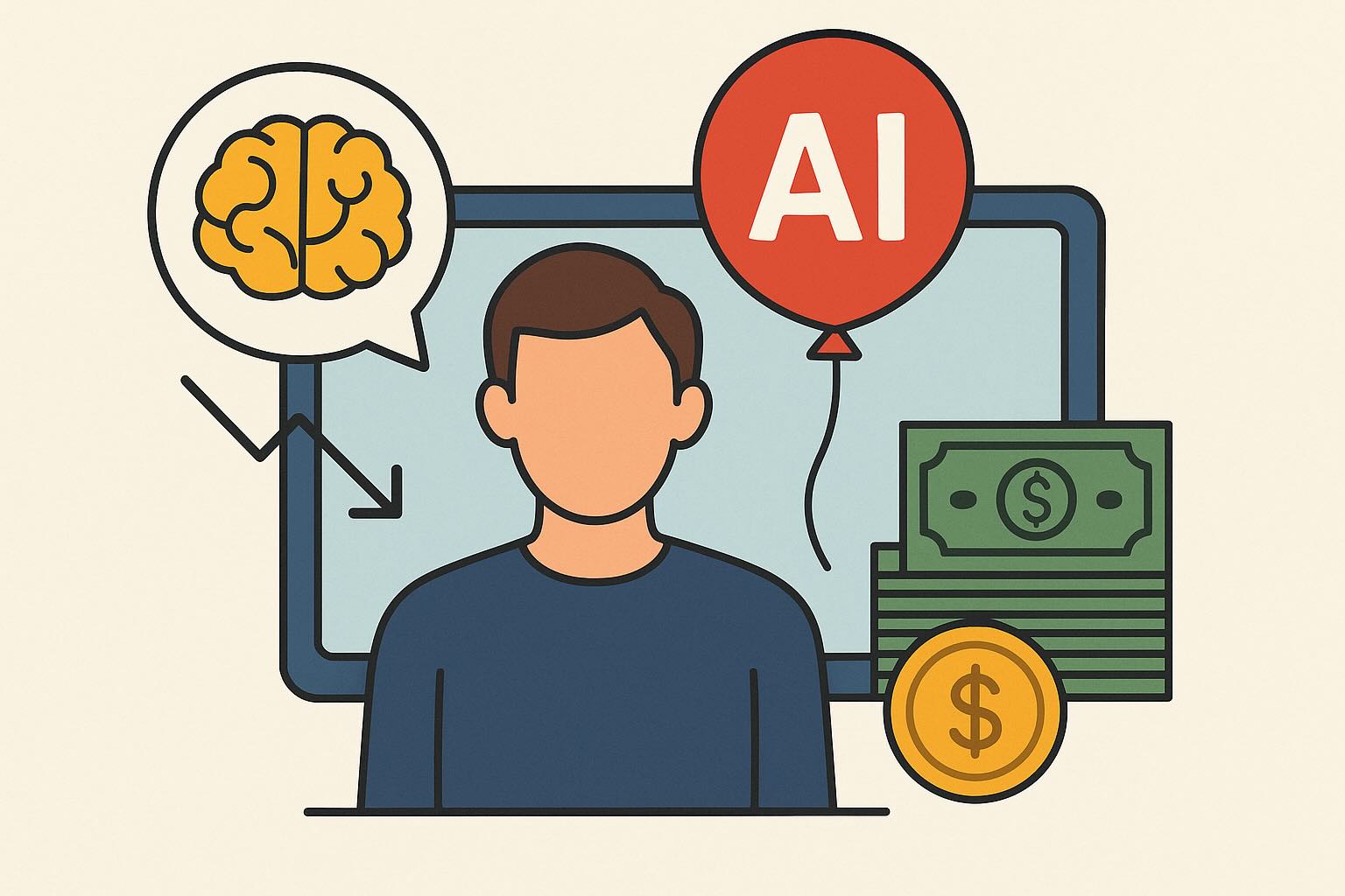 Theo Chủ tịch OpenAI, AI đang được thổi phồng quá mức nhưng vẫn sẽ mang lại giá trị lớn. Đồ họa: Hạo Thiên