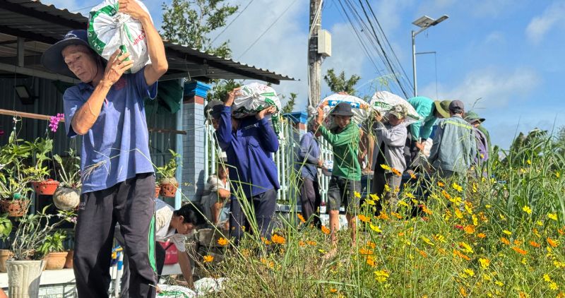 Địa phương triển khai gia cố tạm thời theo phương châm 4 tại chỗ, chờ kinh phí cấp trên. Ảnh: Hoàng Lộc