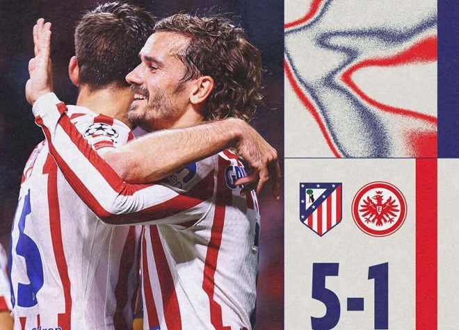 Griezmann và Alvarez tỏa sáng giúp Atletico Madrid thắng đậm Frankfurt