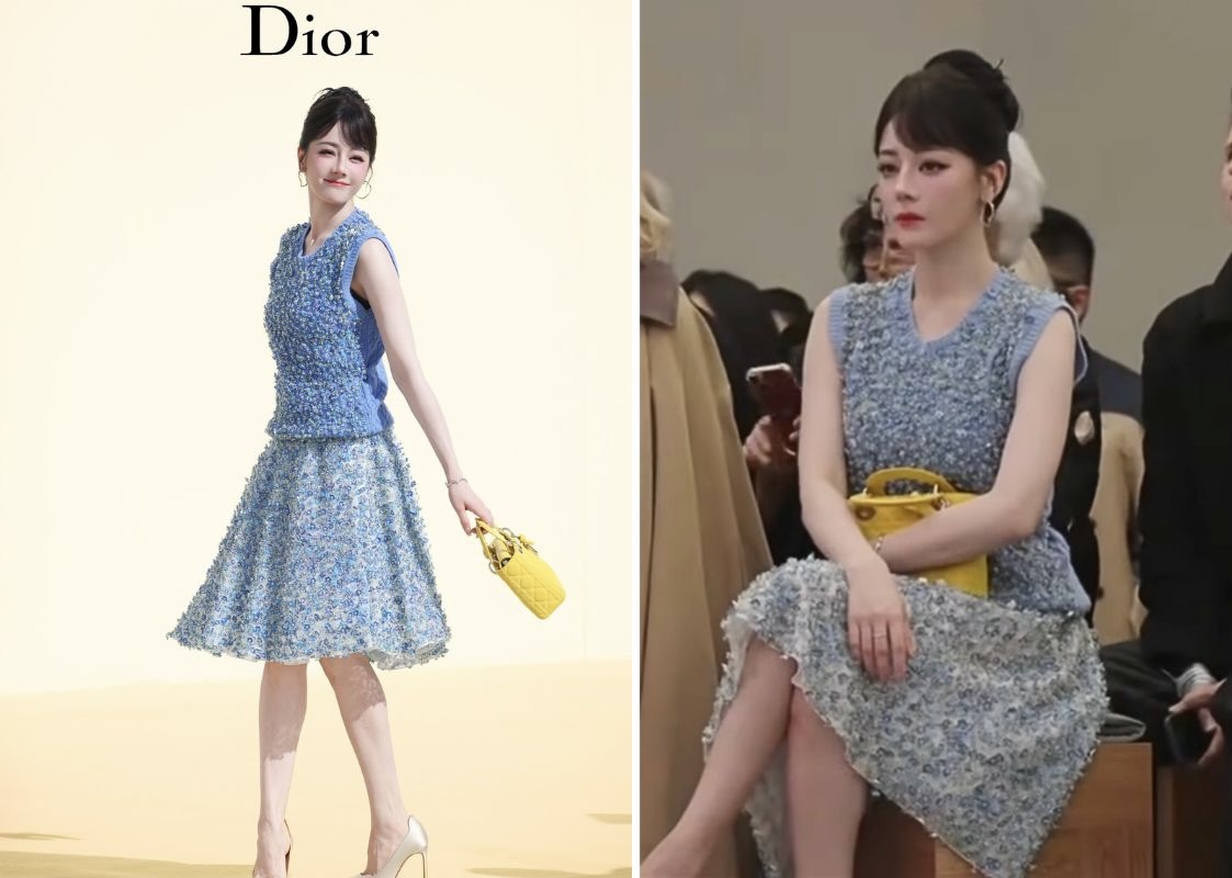 Địch Lệ Nhiệt Ba tỏa sáng với bộ đồ được thiết kế riêng. Ảnh: cắt từ video