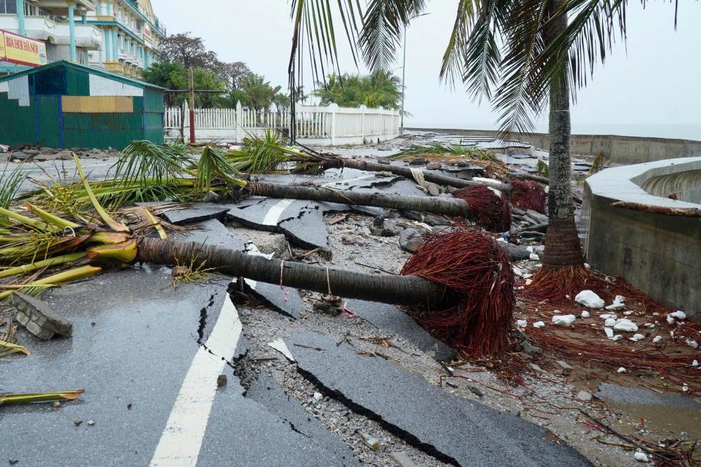 Sóng biển dữ dội trong bão số 10 đã khiến cây cối, g