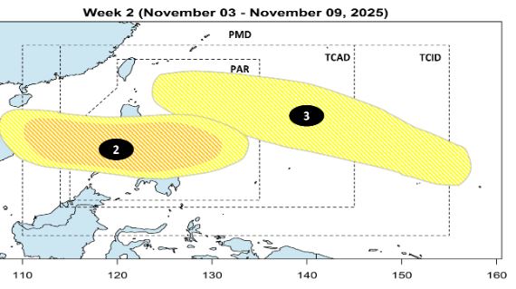 Dự báo áp thấp/bão tuần từ ngày 27.10-2.11. Ảnh: PAGASA