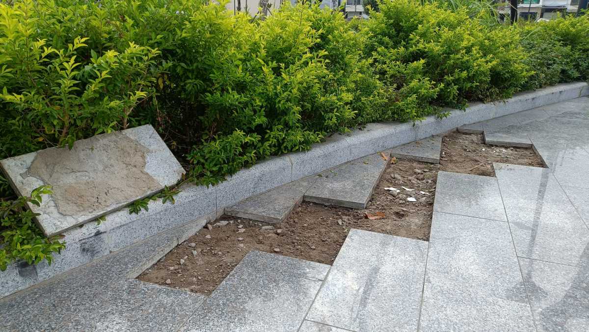 Gạch đá bị bong, lật ở nhiều vị trí.