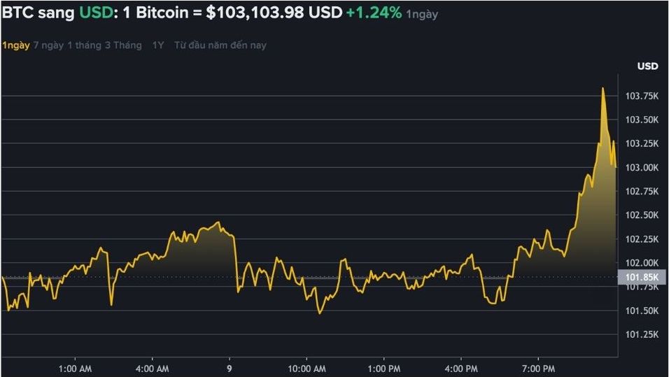 Dữ liệu trên Binance - sàn giao dịch tiền mã hóa lớn nhất thế giới cho thấy Bitcoin tăng nhẹ, đạt mốc 101.000 USD. Nguồn: Binance.com