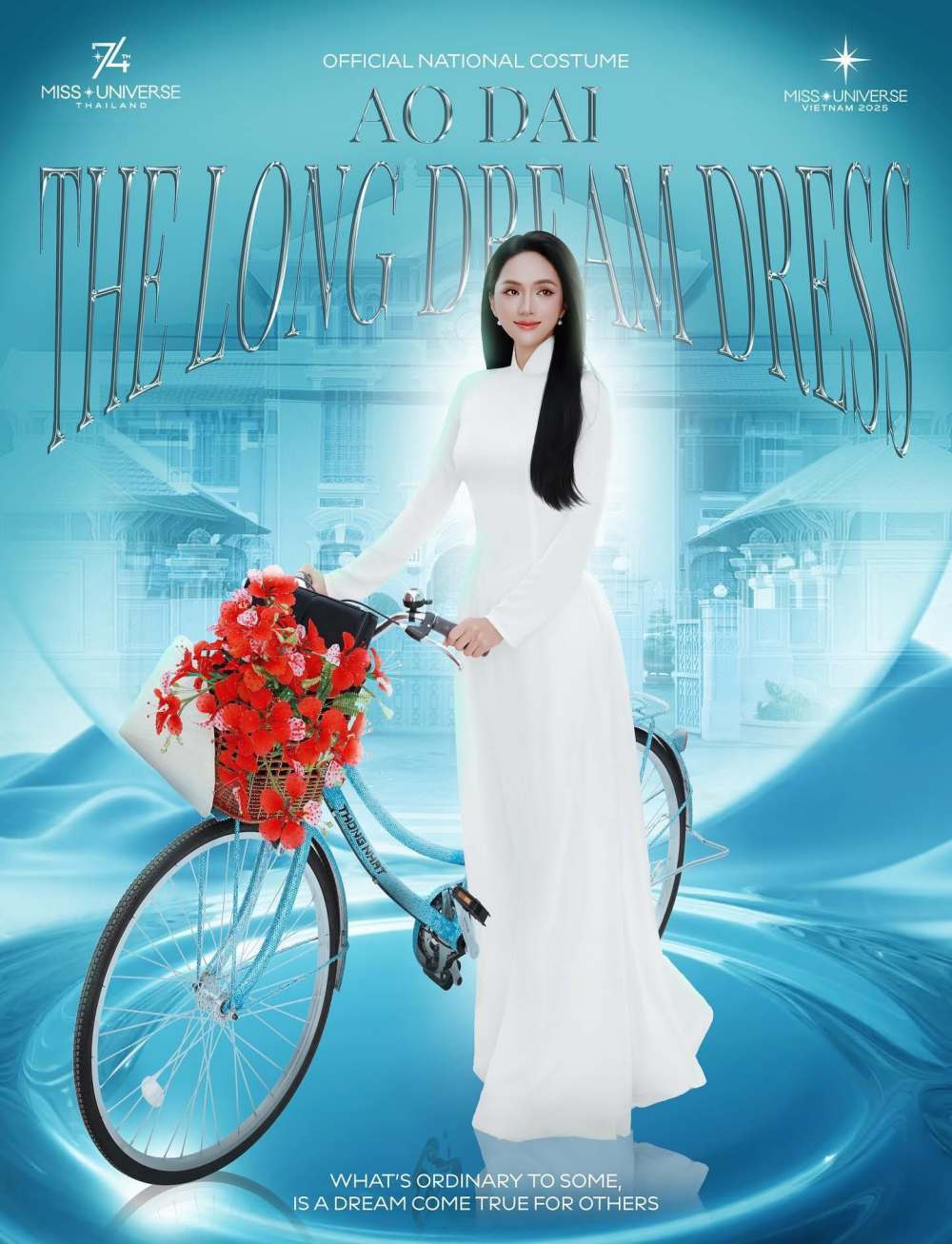 Hoa hậu Hương Giang mặc thiết kế áo dài của Ngô Mạnh Đông Đông. Ảnh: Facebook nhân vật.