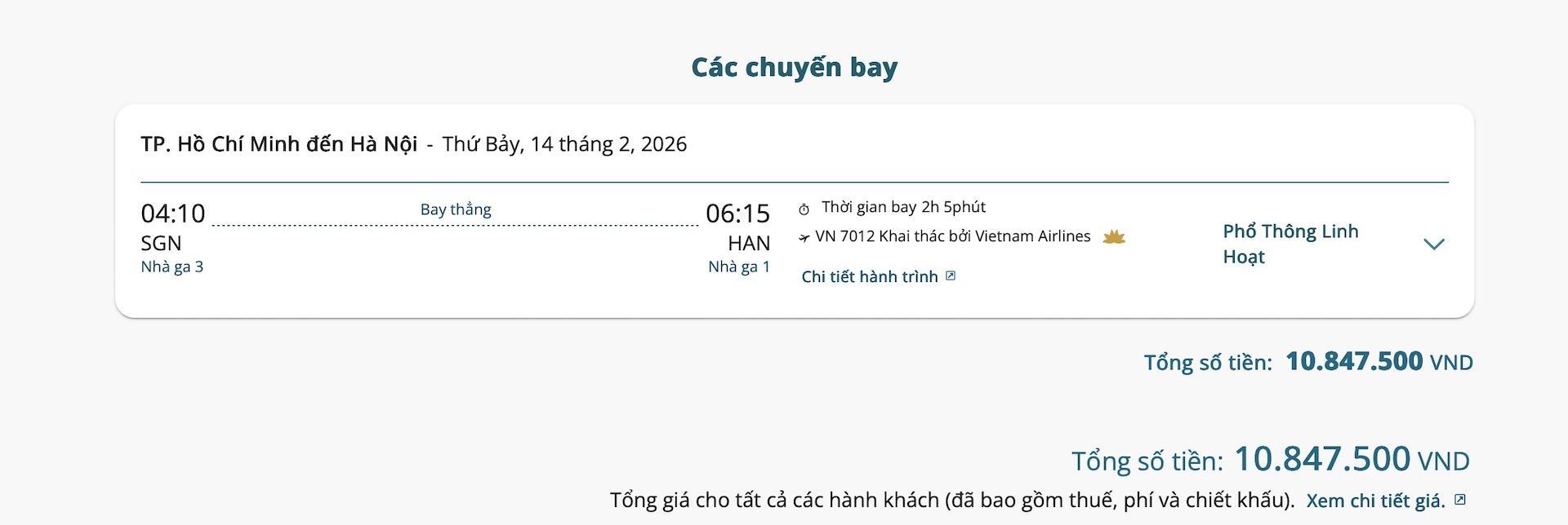 Giá vé máy bay anh T đã phải đặt để gia đình về quê dịp Tết Âm lịch 2026. Ảnh: NVCC