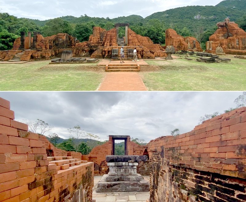 Nhóm tháp A Mỹ Sơn được các chuyên gia Ấn Độ trùng tu trong năm 2022, không có hiện tượng mủn gạch, mục nát. Ảnh: Nhóm PV