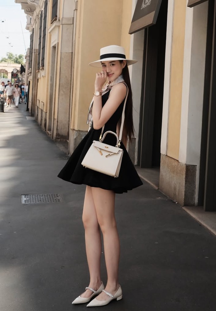 Đỗ Hà phối túi hiệu với nhiều trang phục khác nhau. Ảnh: Nhân vật cung cấp.