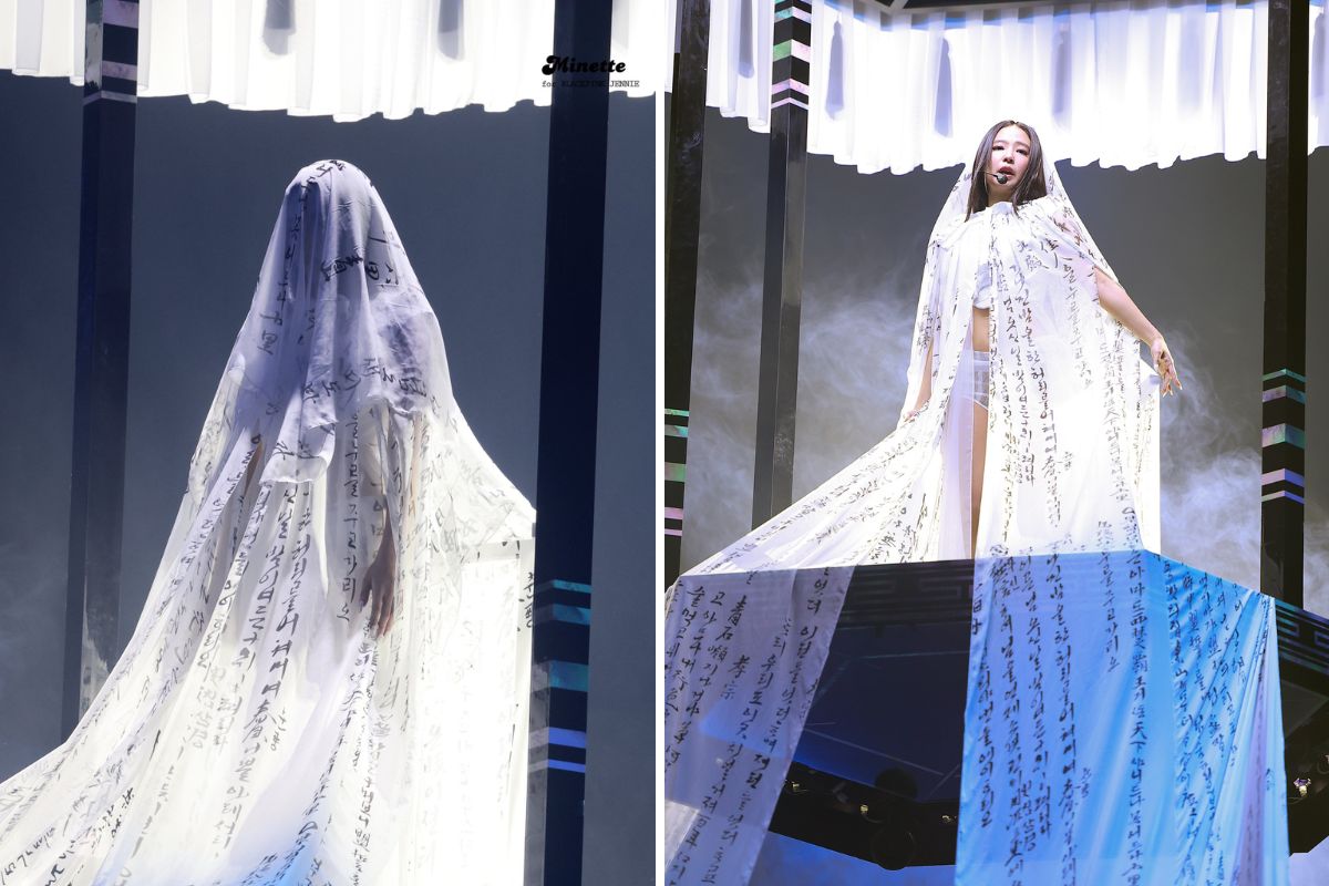 Trang phục có chữ tiếng Hàn của Jennie. Ảnh: cắt từ video