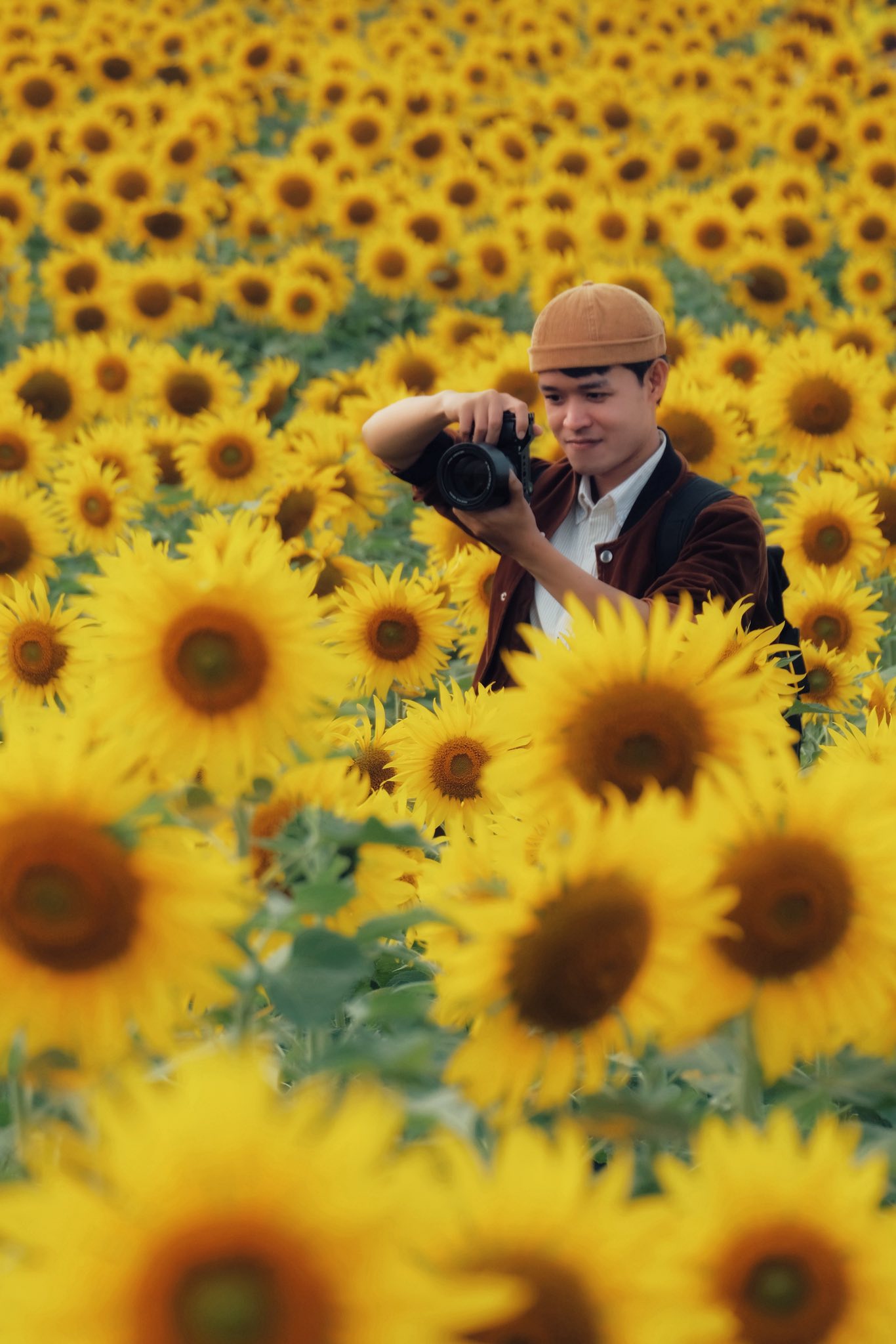 Tuyên Parafu, một blogger từ Hà Nội không chần chừ đã lên đường khám phá ngay khi biết tin cánh đồng hoa hướng dương Nghĩa Lâm mở cửa. Tuyên chia sẻ kinh nghiệm, nếu đi xe tự lái chỉ cần tìm địa chỉ trên google maps là Farm 1 TH Milk hoặc Đồi hoa hướng dương Nghệ An. Nếu đi xe khách từ Hà Nội tốn khoảng 6 tiếng, trong khi đó đi xe limosine chỉ tốn 3,5 tiếng. Tuyên đi xe limosine nên có thể sắp xếp lịch trình tham quan nông trại và cánh đồng hoa hướng dương trong ngày mà không quá mệt.