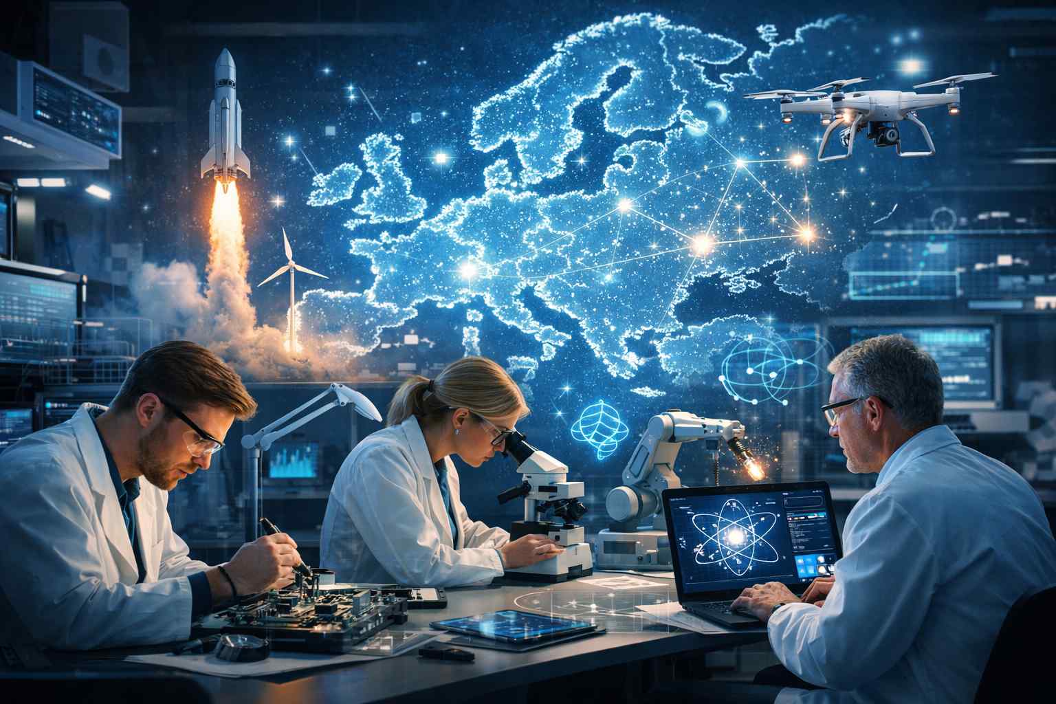 Startup từ trường đại học châu Âu hút mạnh vốn đầu tư năm 2025. Ảnh: AI tạo