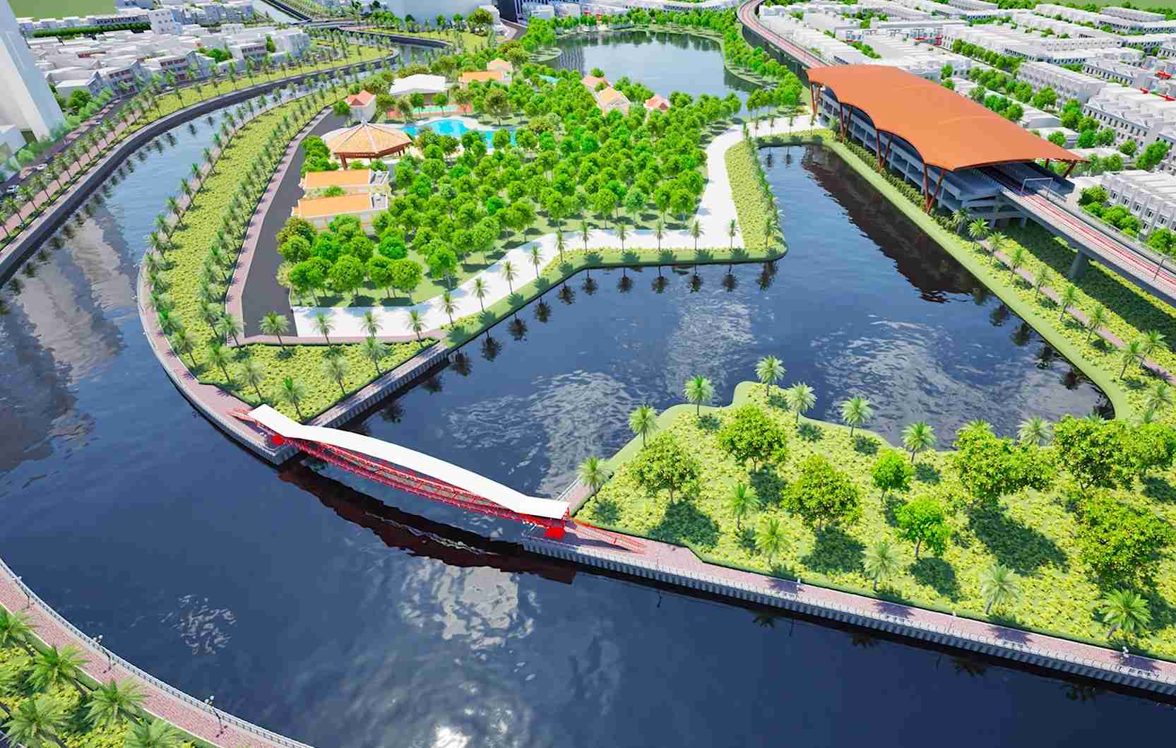 Phối cảnh nhánh rạch Văn Thánh qua khu du lịch Văn Thánh.