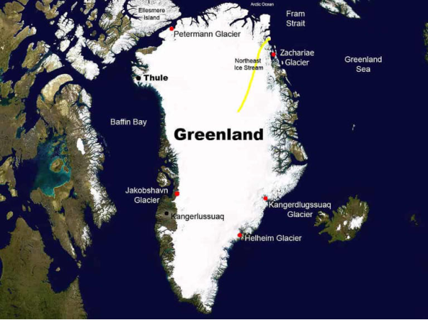 Hình ảnh Greenland trên bản đồ của NASA. Ảnh: ZME Science