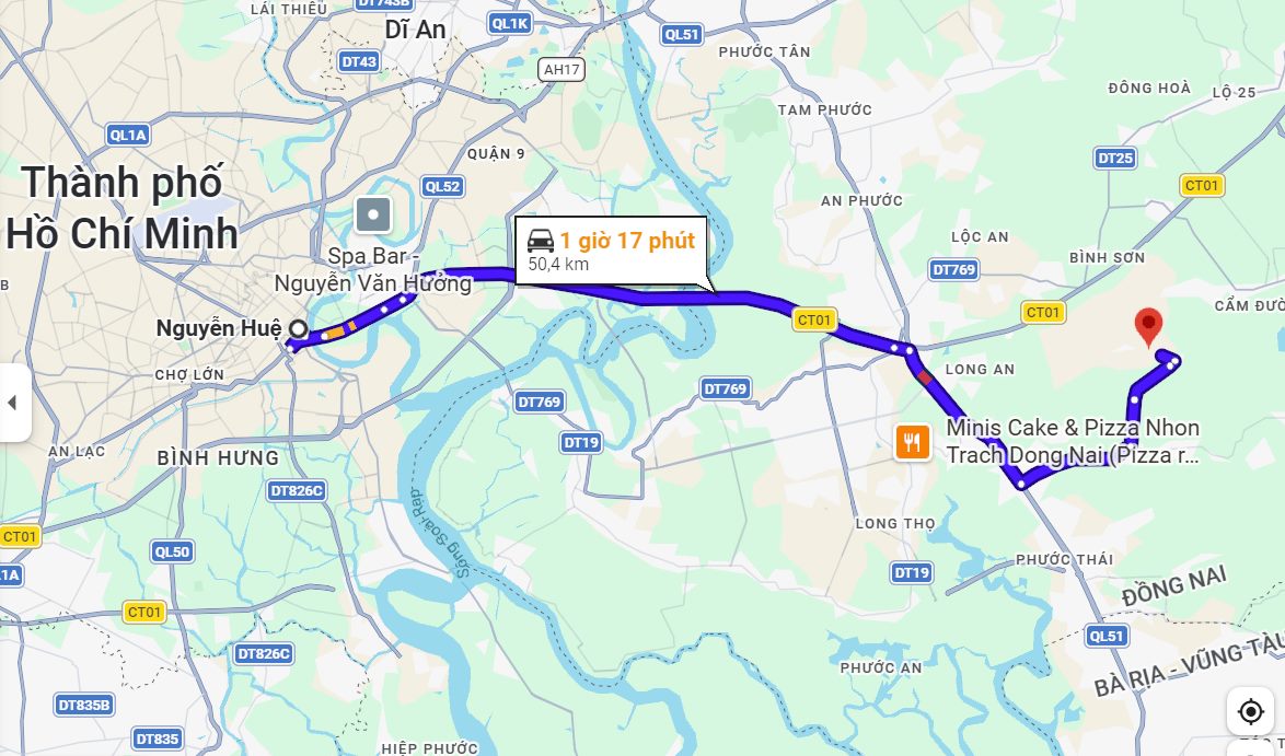 Lộ trình từ trung tâm TPHCM đi sân bay Long Thành. Ảnh: Minh Quân