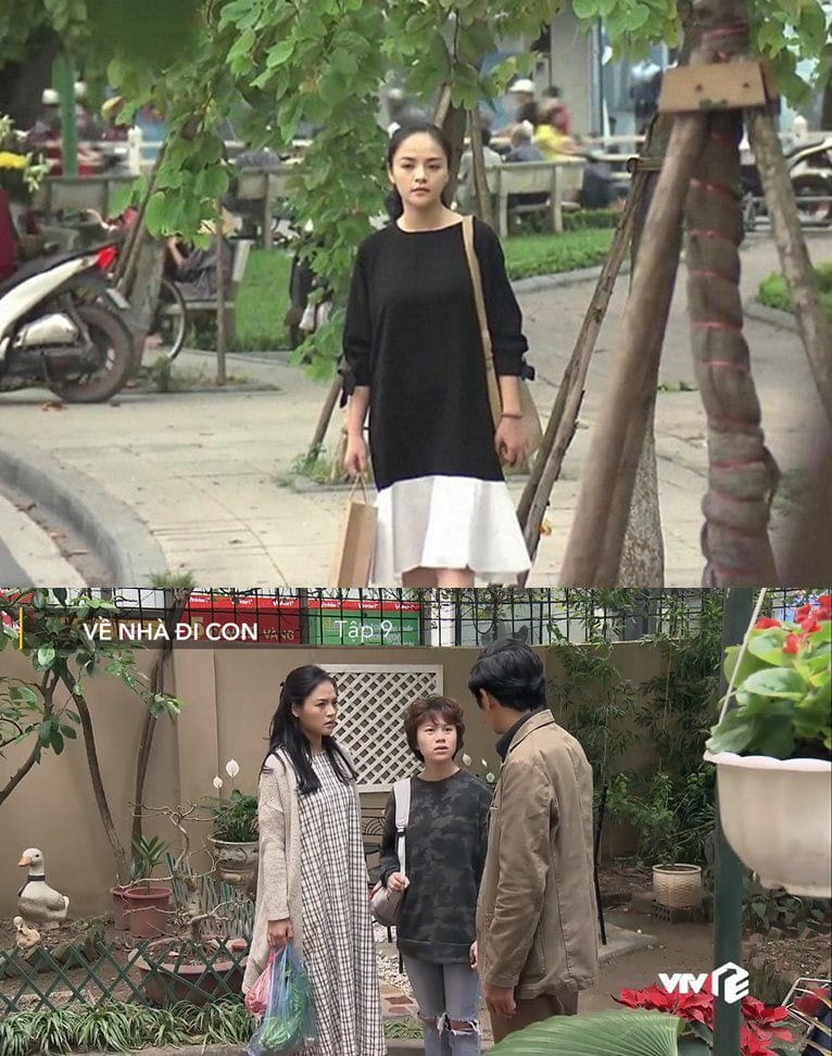 Thu Quỳnh cũng từng trở thành tâm điểm vì diện loạt trang phục “dìm dáng” trong “Về nhà đi con“. Ảnh cắt từ phim.