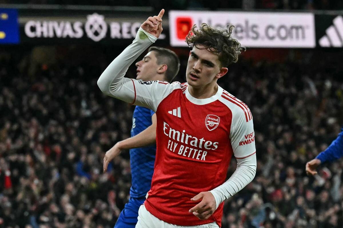 Max Dowman là người ấn định chiến thắng cho Arsenal trước Everton. Ảnh: AFP