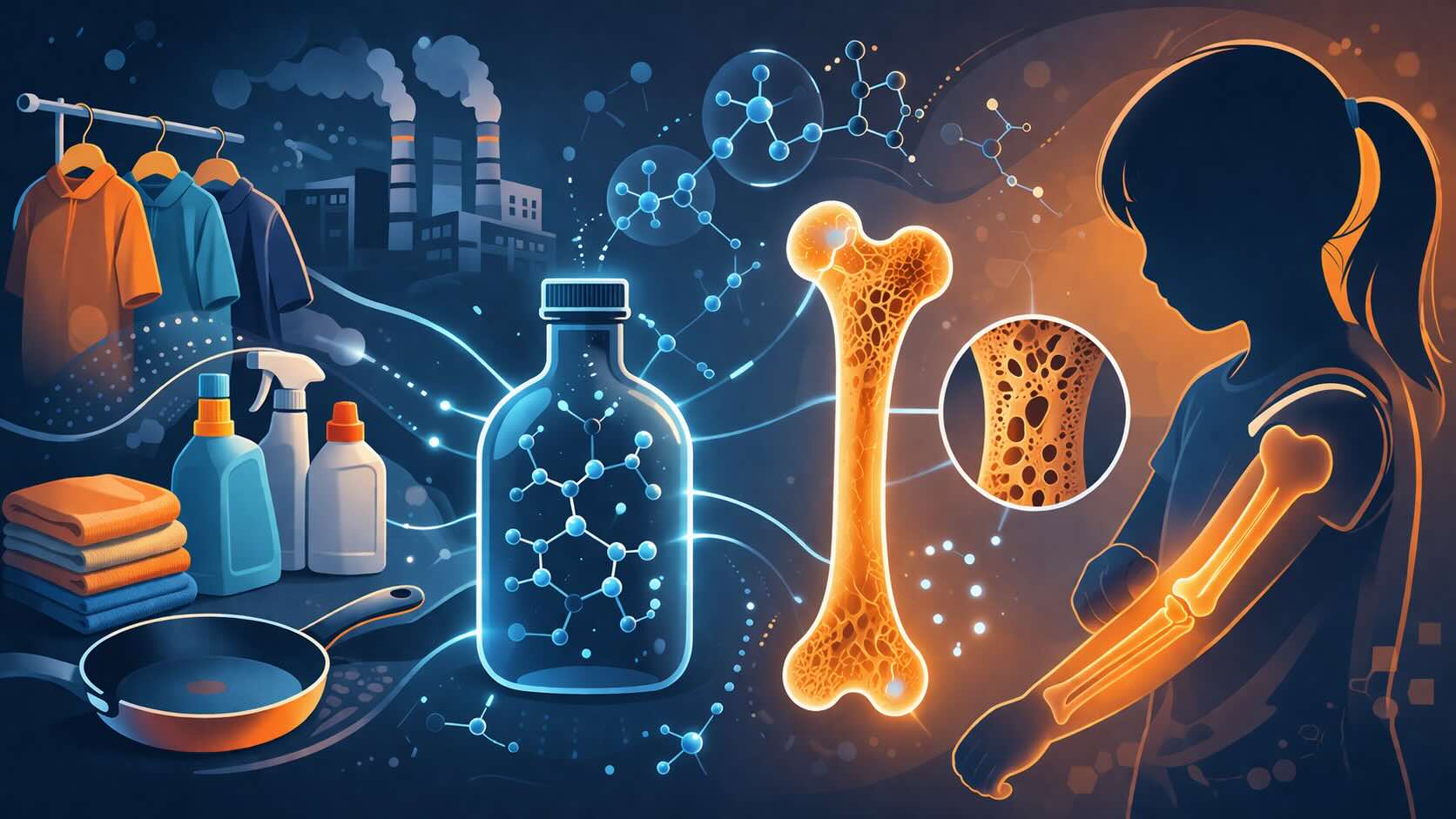 Xương trẻ em có thể suy yếu vì hóa chất xuất hiện trong nhiều sản phẩm quen thuộc. Đồ họa: AI