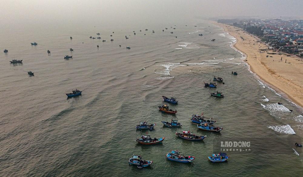 Những chiếc thuyền chở đầy ắp cá nục trở về bờ. Ảnh: Nguyễn Luân