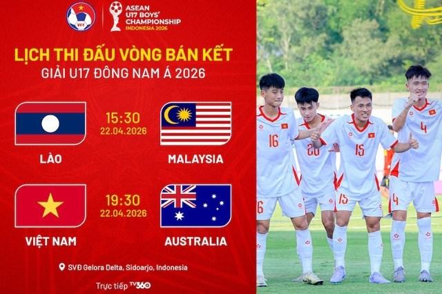 Lịch thi đấu bóng đá U17 Đông Nam Á 2026 hôm nay (22.4)